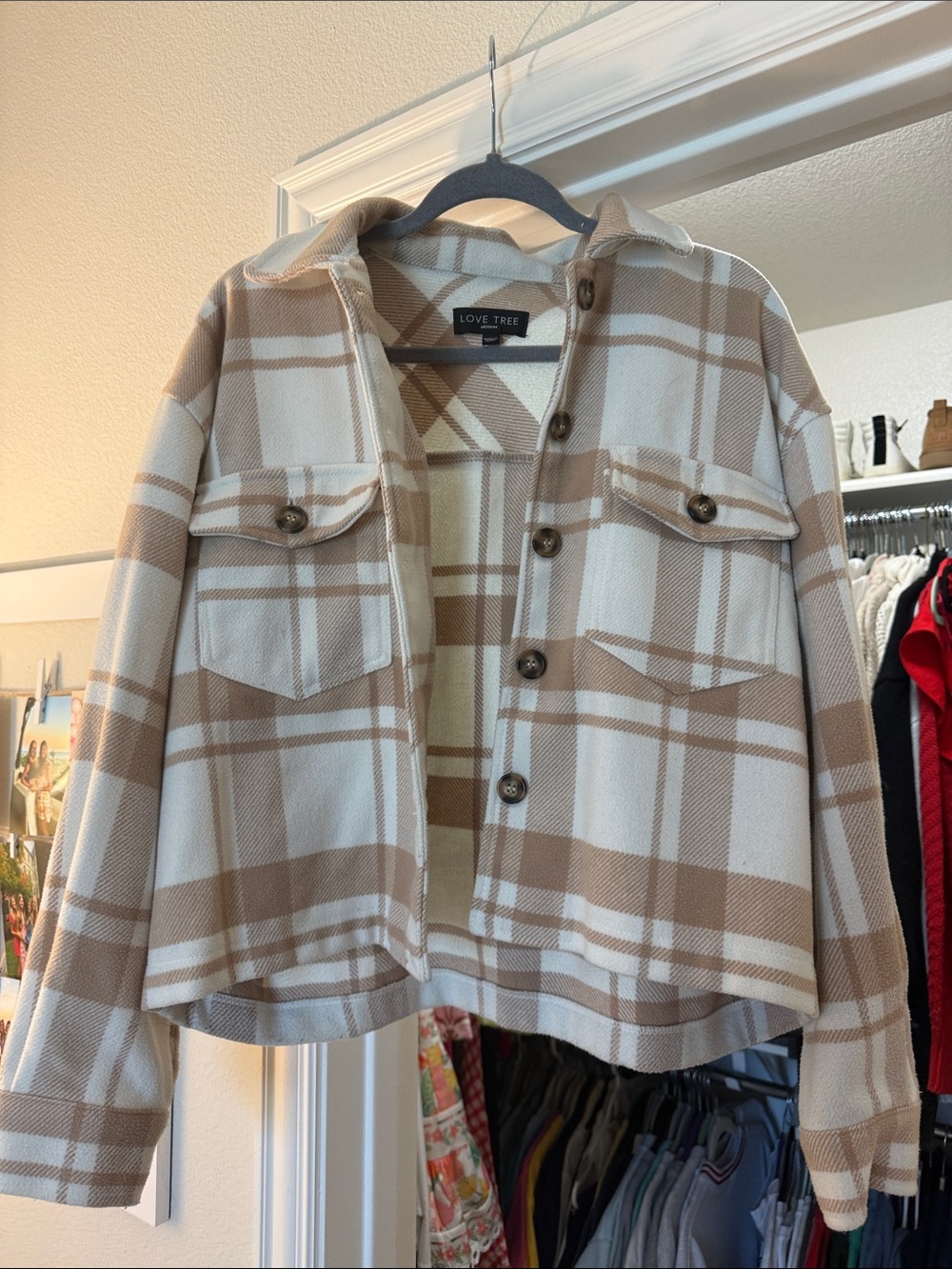 Beige Plaid Shacket Jacket